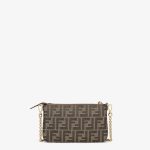 FENDI Baguette Pouch Brown jacquard FF fabric clutch with chain - Image 2